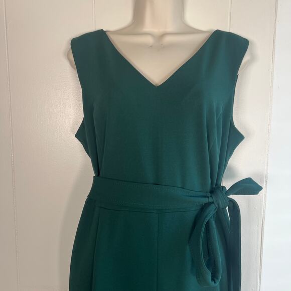 Calvin Klein Emerald Cropped Wide Leg V-Neck Jumpsuit sz 14 - Picture 3 of 10